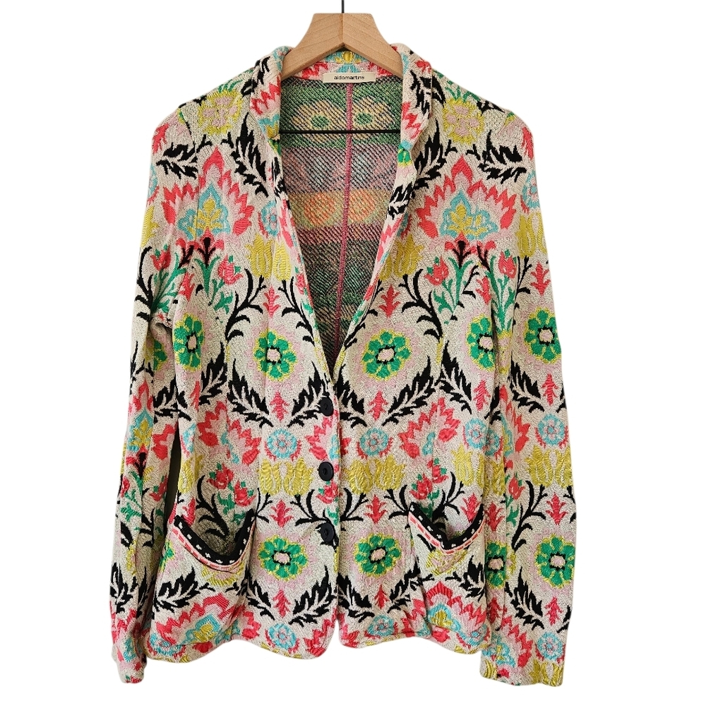 Aldomartins Multicolor Floral Intarsia Knit Cardigan Sweater